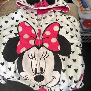 Disney Girls Minnie Mouse Pink Full-Zip Hoodie with 3D Ears and Bow
